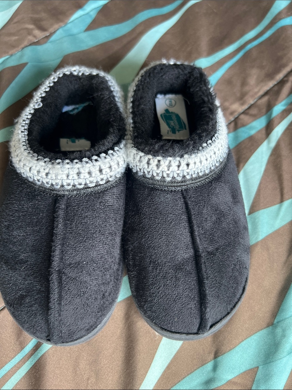 Kids Black Slip-On Cozy Slippers with Gray Knit Collar